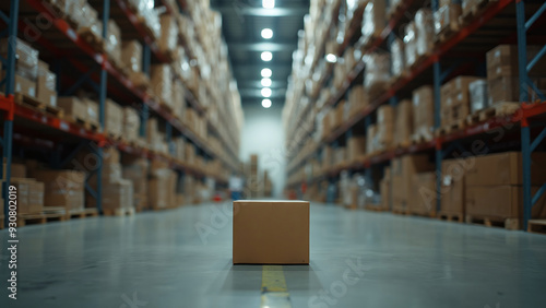 Lone Box in Warehouse Aisle