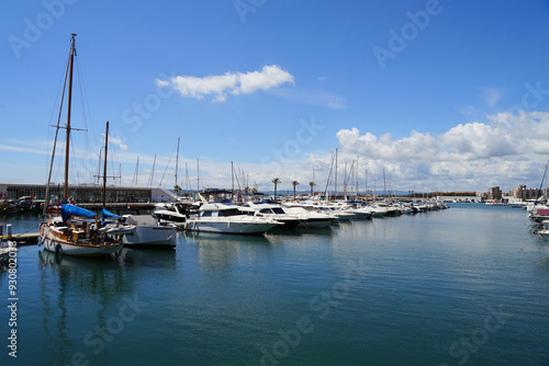 boats in the harbor of l'Estartit at a sunny day, Mediterranean Sea, Catalonia, Costa Brava, Barcelona, Girona, Spain