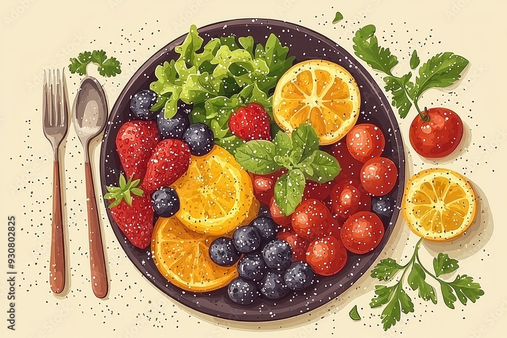 Fresh and Vibrant Salad with Colorful Ingredients on a Plate Fresh and Vibrant Salad with Colorful Ingredients on a Plate