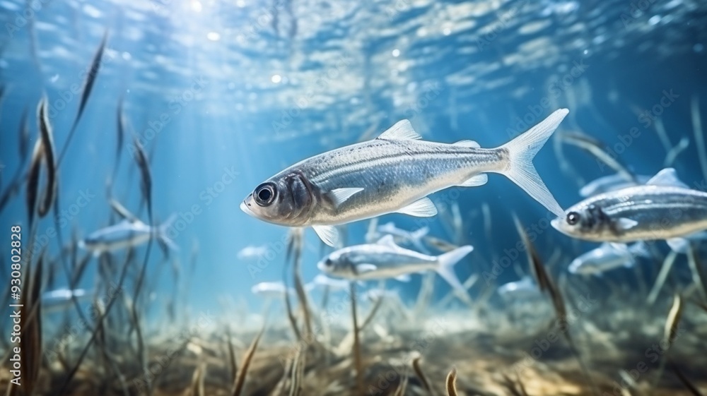Fototapeta premium Asiatic glassfish swimming under freshwater picture