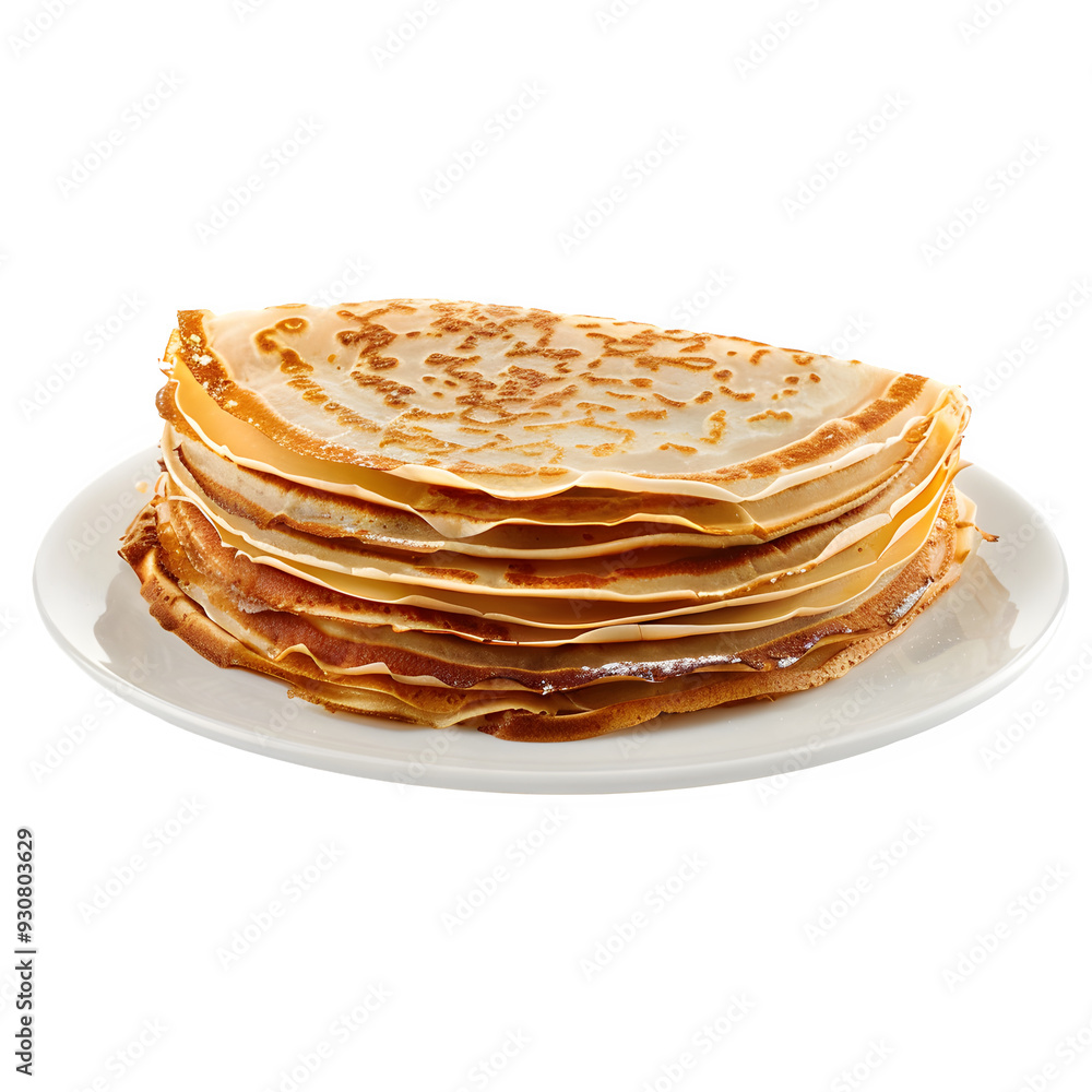 Stack of delicious bulgarian crepes on a clean white plate, set against a clear background, ideal for food-themed projects and designs Stack of delicious bulgarian crepes on a clean white plate, set against a clear background, ideal for food-themed projects and designs