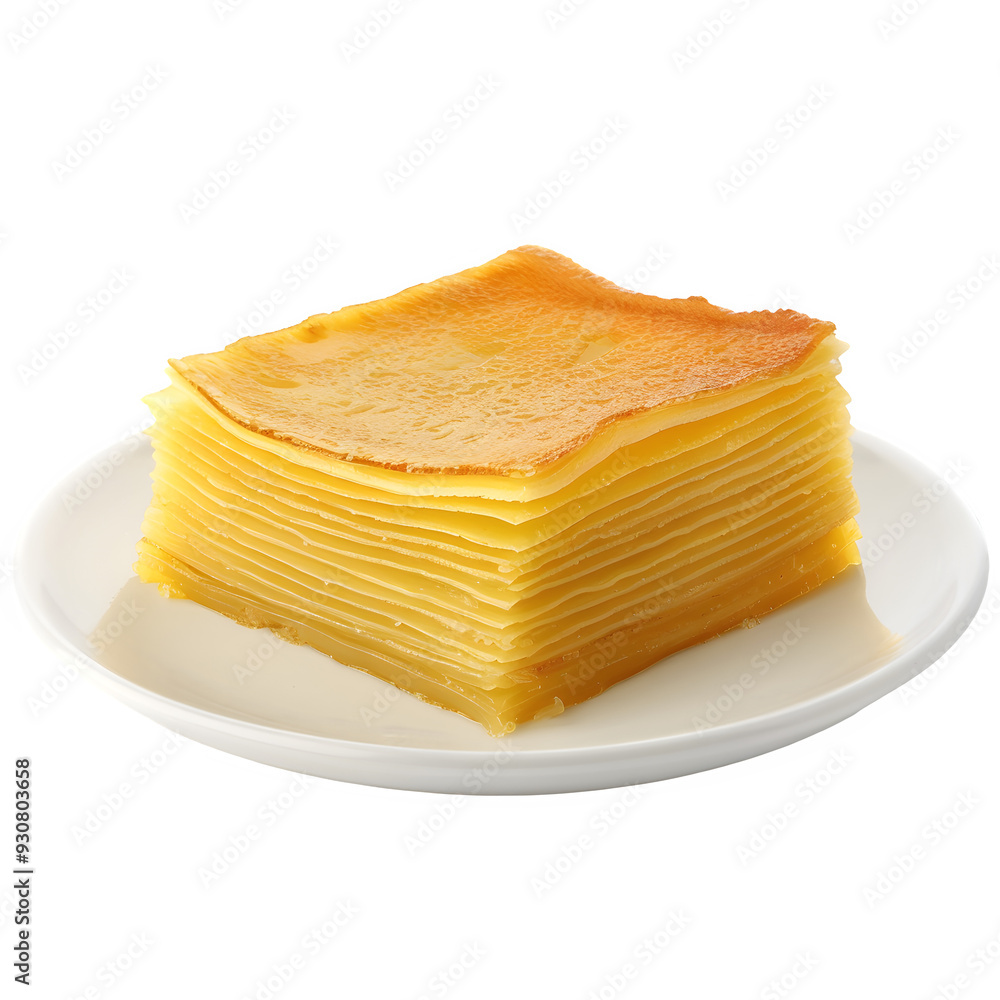 Stack of traditional bulgarian dessert layers on a white plate, isolated on a transparent background, showcasing the texture and color of the dish Stack of traditional bulgarian dessert layers on a white plate, isolated on a transparent background, showcasing the texture and color of the dish