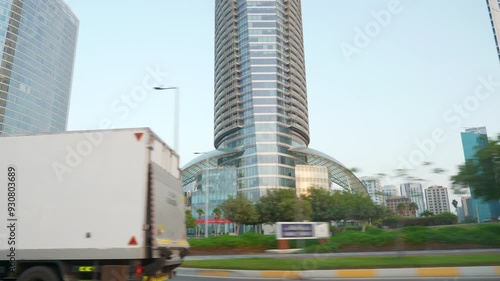 Wallpaper Mural sunny evening abu dhabi city downtown bay traffic street road trip side pov panorama 4k uae Torontodigital.ca