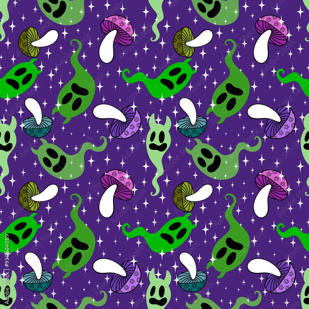Halloween ghost seamless cartoon mushrooms pattern for wrapping paper Halloween ghost seamless cartoon mushrooms pattern for wrapping paper