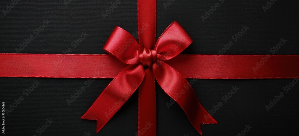Red ribbon with a bow on a black background, top view Black Christmas gift card banner template with copy space for text Generative AI Red ribbon with a bow on a black background, top view Black Christmas gift card banner template with copy space for text Generative AI