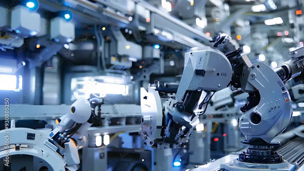 Advanced robot in an assembly line. Concept of Automation Advanced robot in an assembly line. Concept of Automation