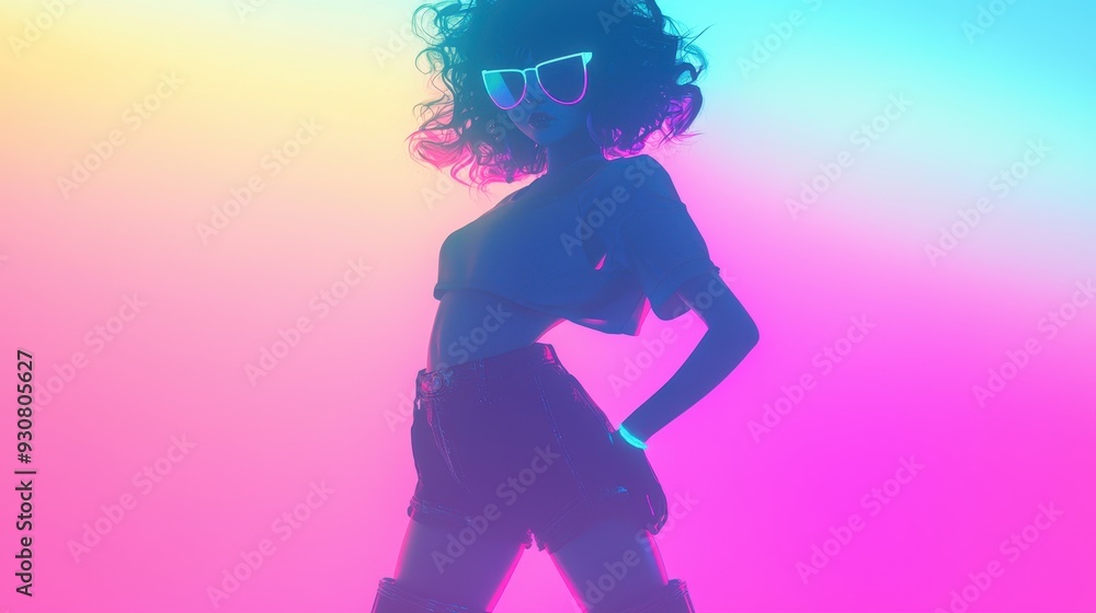 Neon Retro Girl with Sunglasses s Fashion and Style Neon Retro Girl with Sunglasses s Fashion and Style