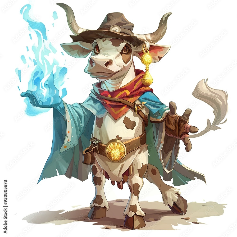 Cow Summoner Occupation fantasy animal cartoon isolated whitebackground Cow Summoner Occupation fantasy animal cartoon isolated whitebackground