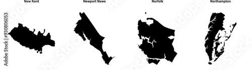 New Kent, Newport News, Norfolk, Northampton outline maps