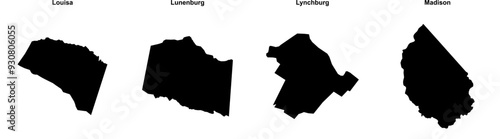 Louisa, Lunenburg, Lynchburg, Madison outline maps