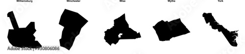 Williamsburg, Winchester, Wise, Wythe, York outline maps