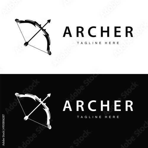 black silhouette logo design archery concept arrow illustration simple template
