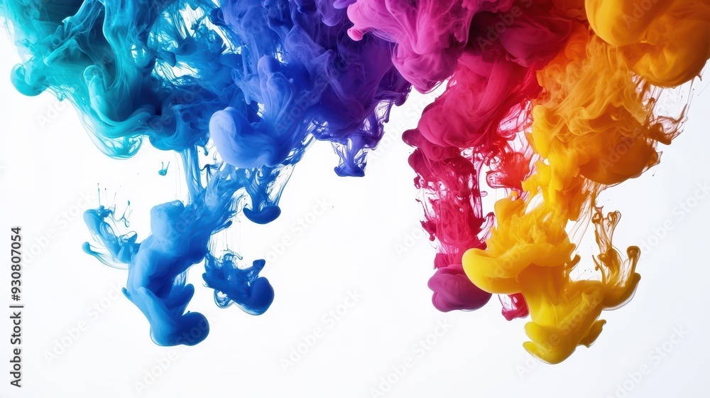Abstract colorful ink swirls in water on white background Abstract colorful ink swirls in water on white background