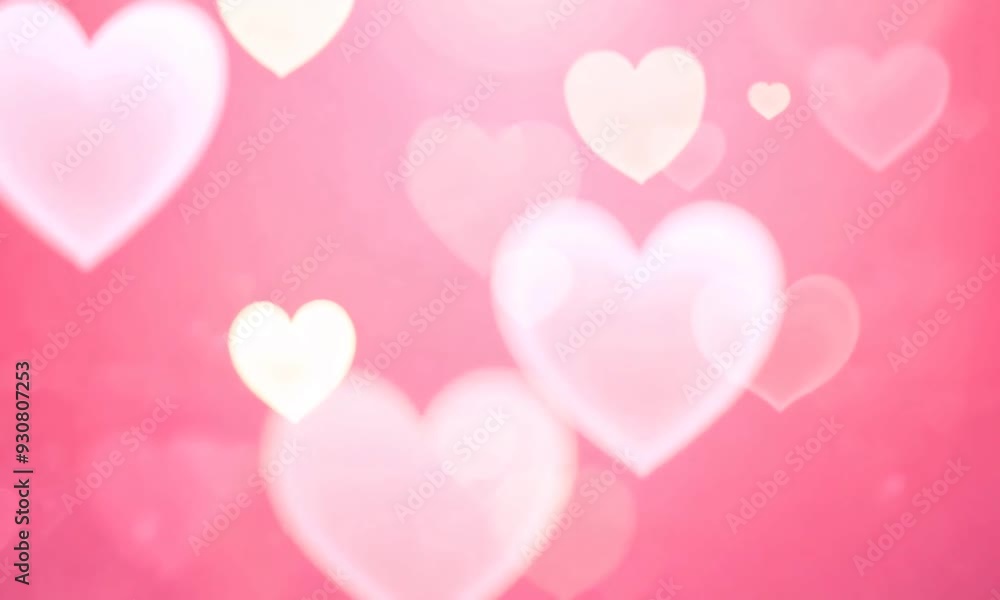 Romantic heart animation on pink background with soft bokeh effect. Generative AI