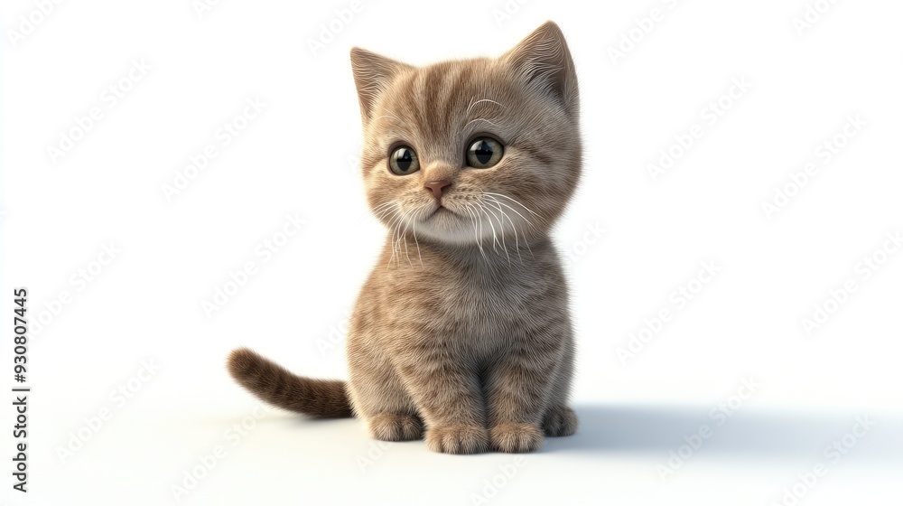A cute cartoon cat with a playful expression and soft fur, sitting on a white background, 3D AI style A cute cartoon cat with a playful expression and soft fur, sitting on a white background, 3D AI style
