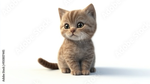 A cute cartoon cat with a playful expression and soft fur, sitting on a white background, 3D AI style