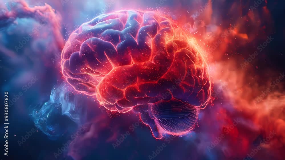 A colorful brain with a rainbow of hues, appearing wet and dripping with water droplets A colorful brain with a rainbow of hues, appearing wet and dripping with water droplets