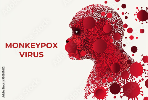 Red silhouette of monkey representation of monkeypox or mpox virus spread