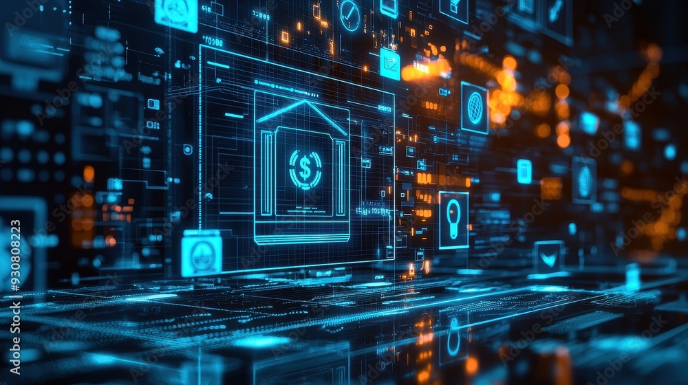 Obraz premium Digital Bank Interface Financial Technology Concept