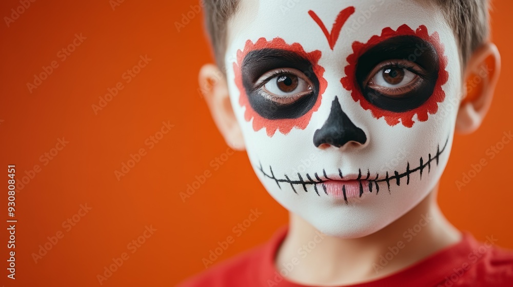 A boy with a painted face of a skeleton A boy with a painted face of a skeleton
