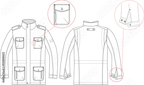 4 pockets jacket flat tech pack apparel sketch