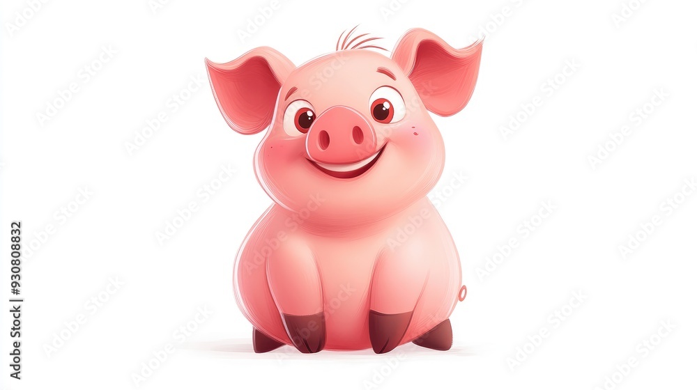 Adorable cartoon pig with a happy snout and round body, sitting on a white background, cartoon animation style Adorable cartoon pig with a happy snout and round body, sitting on a white background, cartoon animation style
