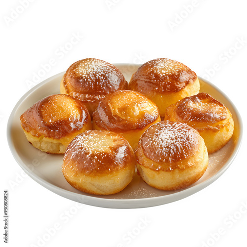 Platter of just-baked danish pastries sprinkled with icing sugar, set against a clear backdrop, ideal for cooking and food-related tasks