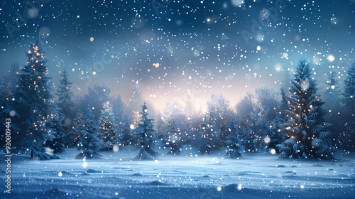 lovely blue winter background with snow for Christmas and New Year's 