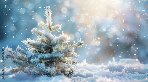 a little Christmas tree on a cold Christmas background