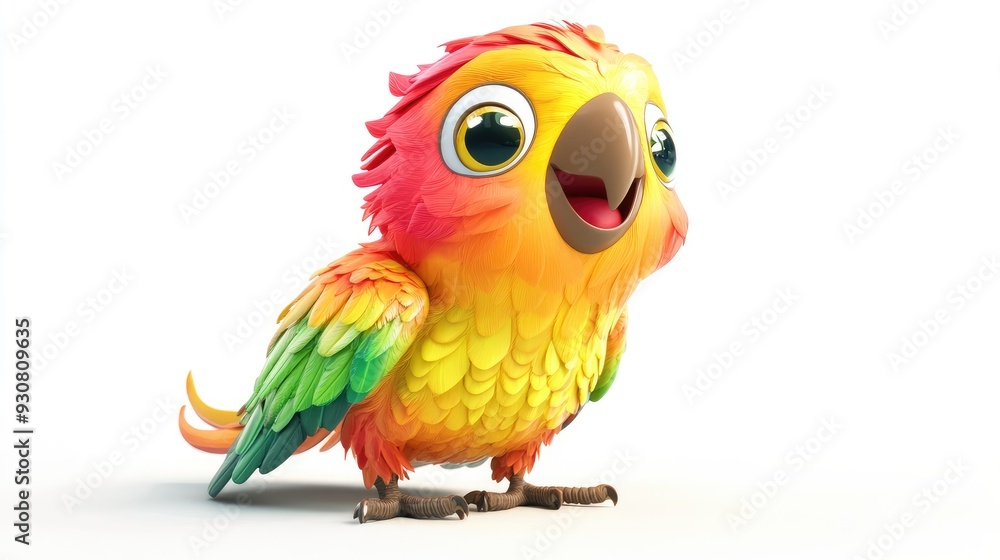 Charming 3D baby parrot with bright colors and an expressive smile on a white background, in a fantasy generative AI style Charming 3D baby parrot with bright colors and an expressive smile on a white background, in a fantasy generative AI style