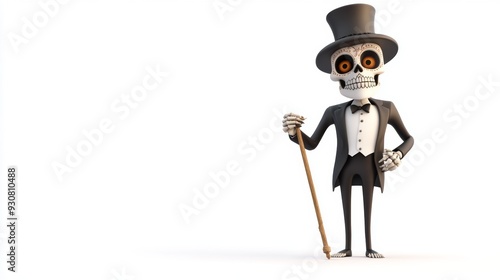 A skeleton dressed in a tuxedo and top hat photo