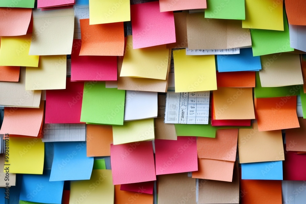 Wall covered with various colorful sticky notes a visual brainstorming tool for creative projects Wall covered with various colorful sticky notes a visual brainstorming tool for creative projects