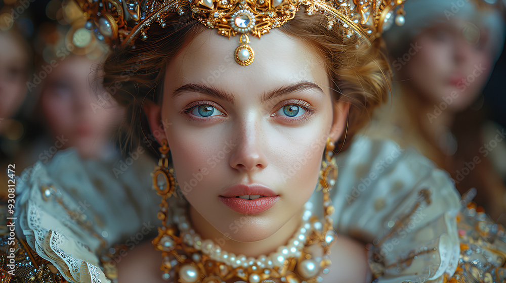Portrait of a beautiful girl in a crown of gold and precious stones Portrait of a beautiful girl in a crown of gold and precious stones