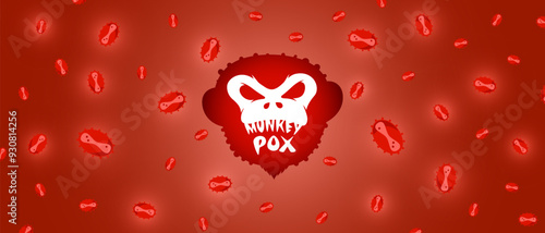 Monkeypox virus infection warning banner. Monkey pox disease outbreak epidemic from primates to humans concept. Mpox danger and public health epidemic risk medical poster. MPV MPVX dangerous pandemic