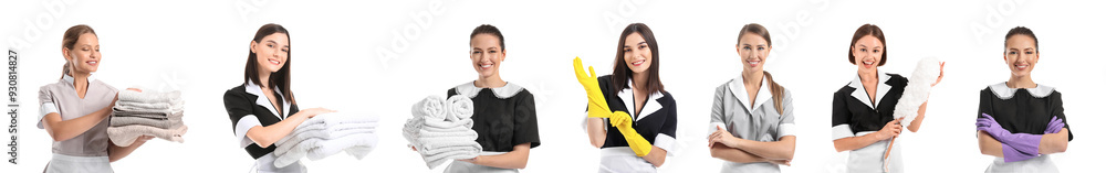 Set of beautiful chambermaids on white background Set of beautiful chambermaids on white background