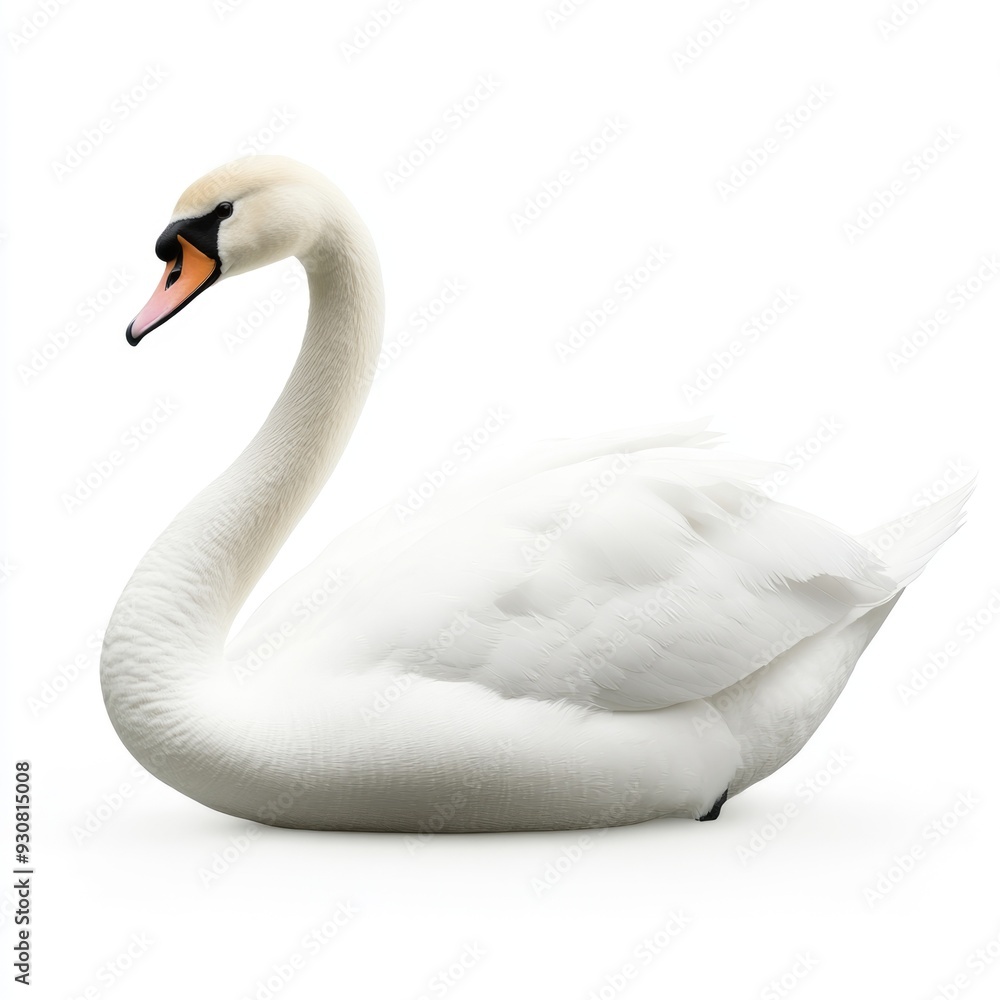 A Graceful White Swan Isolated Against a Clean White Background A Graceful White Swan Isolated Against a Clean White Background