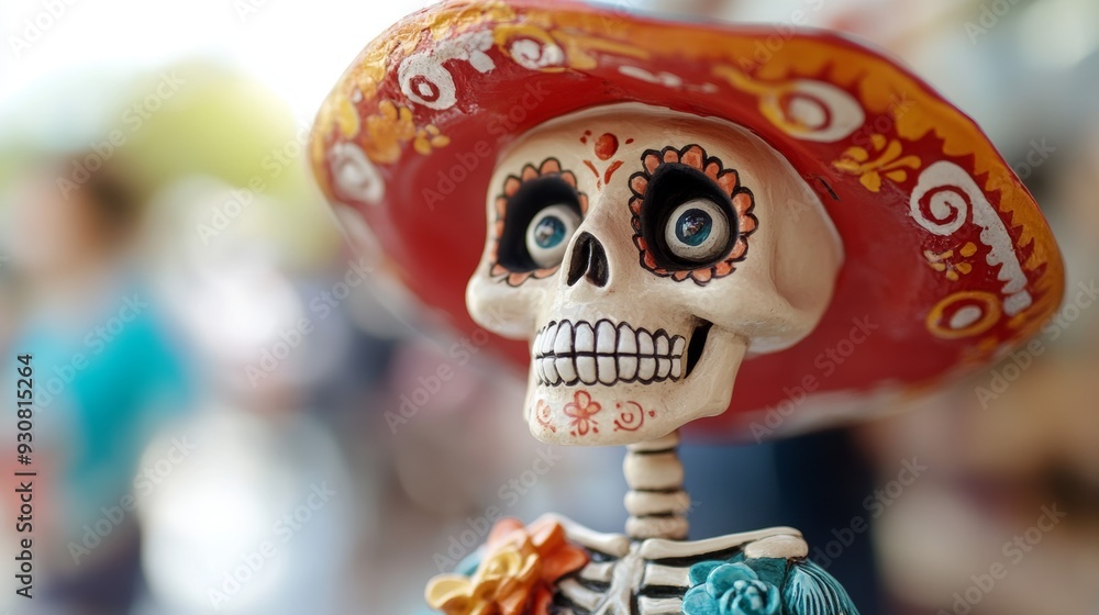 A skeleton wearing a sombrero and a flower A skeleton wearing a sombrero and a flower