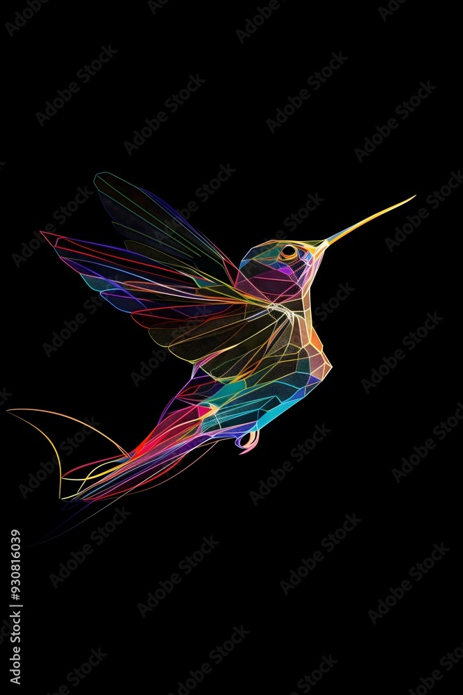 Obraz premium A colorful hummingbird in the style of vector illustration on a black background