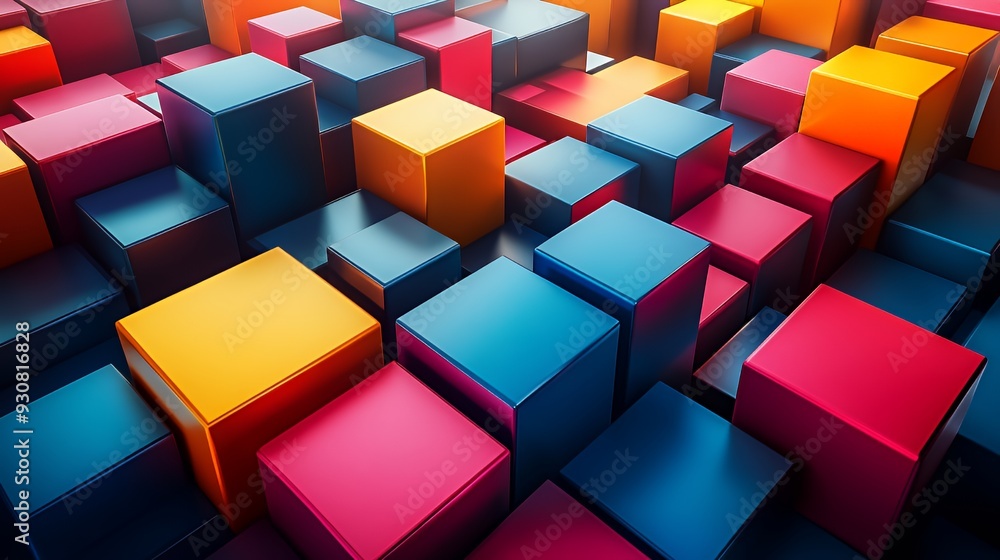 A vibrant arrangement of colorful 3D cubes creating an abstract geometric pattern. A vibrant arrangement of colorful 3D cubes creating an abstract geometric pattern.