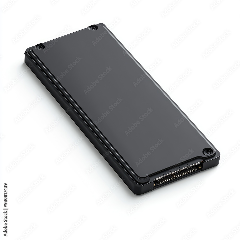 Black Solid State Drive (SSD) with Connector and Screws on White Background Black Solid State Drive (SSD) with Connector and Screws on White Background