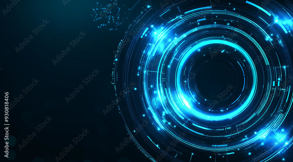 A glowing blue circular interface with bright lights against a dark background. A glowing blue circular interface with bright lights against a dark background.