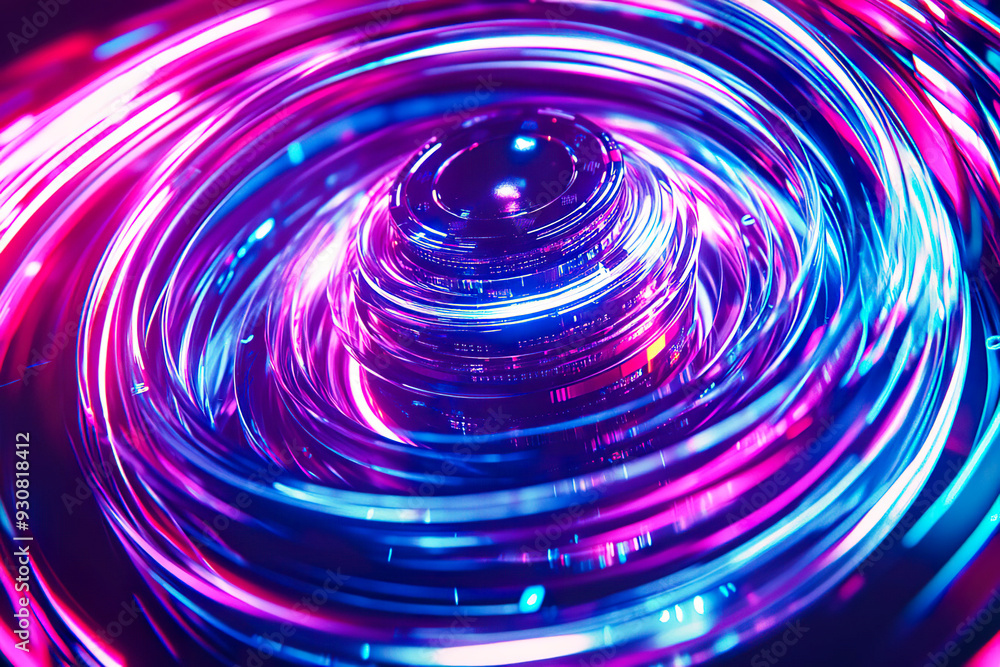 Abstract swirling neon lights with a shiny orb in the center. Generated by AI. Abstract swirling neon lights with a shiny orb in the center. Generated by AI.