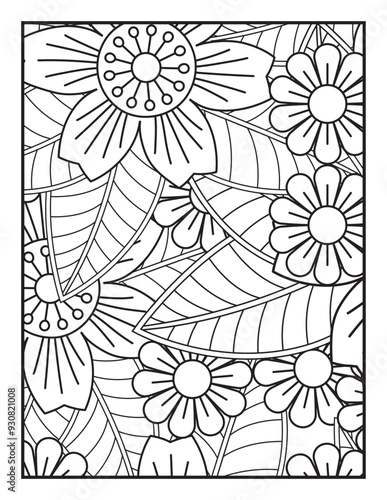 Wallpaper Mural Flower coloring, Hand drawn coloring page for kids and adults. Potted plant, roses. Beautiful drawing with patterns and small details. Torontodigital.ca