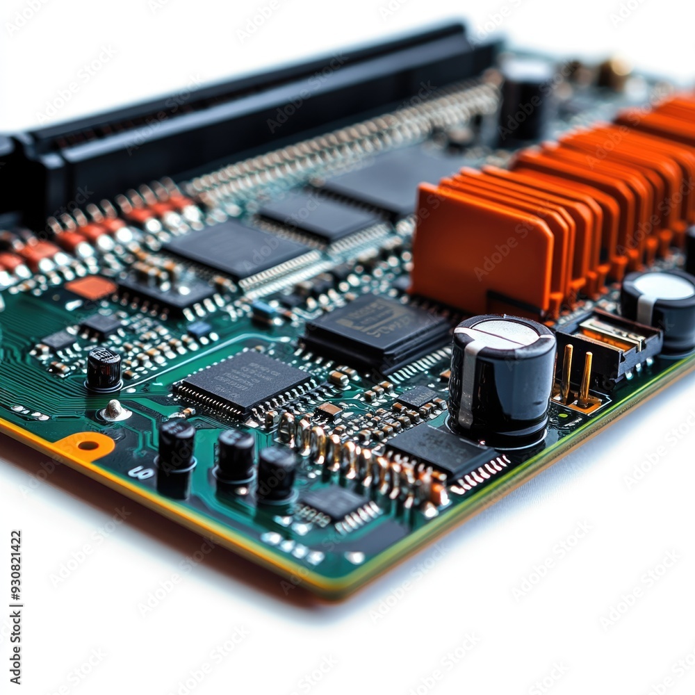 Close-up of a Green Circuit Board with Integrated Components Close-up of a Green Circuit Board with Integrated Components
