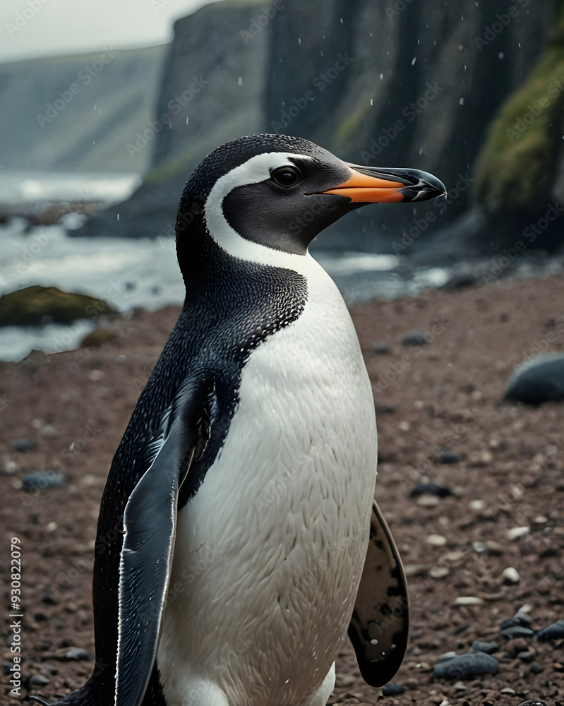 Naklejka premium Close-up retrato pingüino de perfil