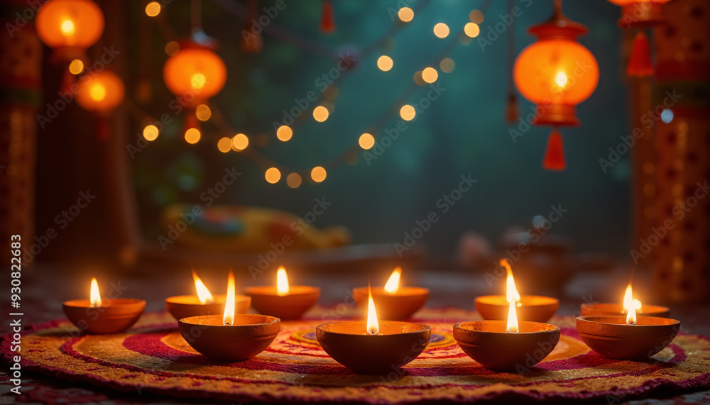 Krishna Janmashtami festive background with mandalas and glowing diya lights Krishna Janmashtami festive background with mandalas and glowing diya lights