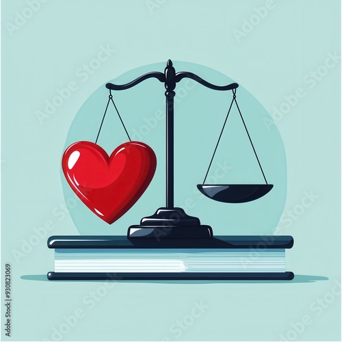 A creative illustration depicting the balance between love and justice, blending emotion with law in a unique design.