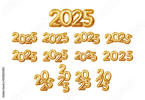 2025 New Year Number Gold Foil Balloons. Vector Illustration