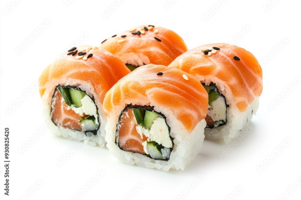 sushi roll with salmon and sake, isolated on white background sushi roll with salmon and sake, isolated on white background