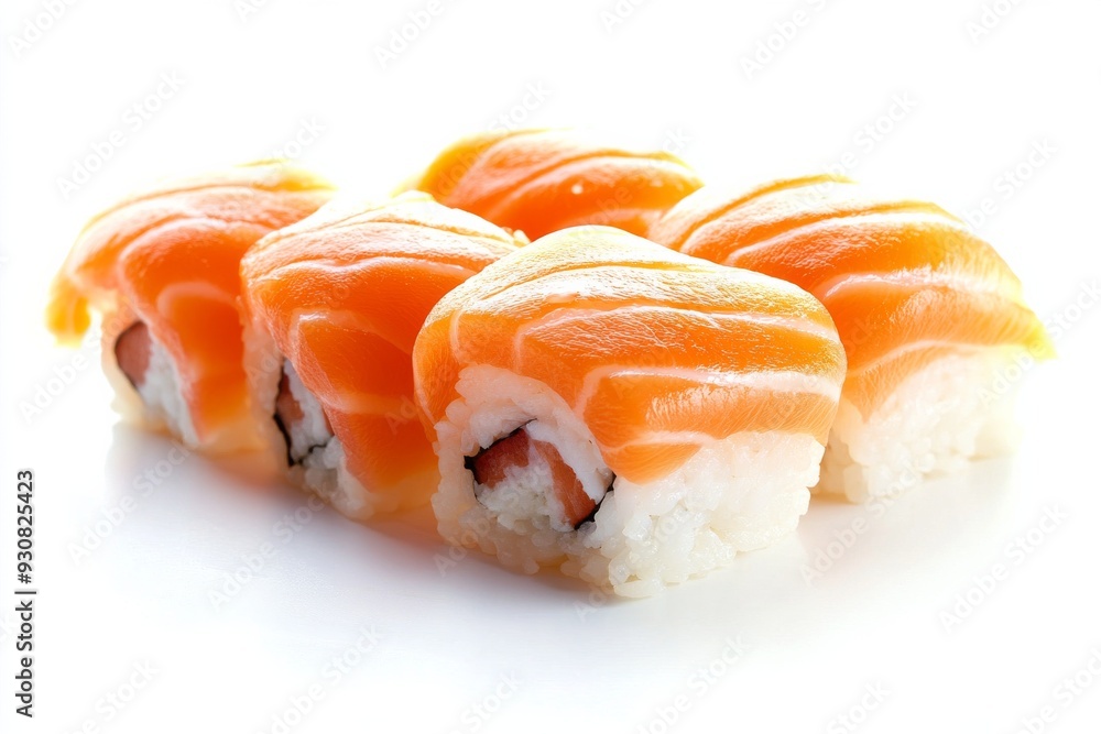 sushi roll with salmon and sake, isolated on white background sushi roll with salmon and sake, isolated on white background